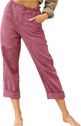 Beach Linen Shorts 3/4 Sweatpants Capri Pants Elastic Waist Cropped Harem Pants